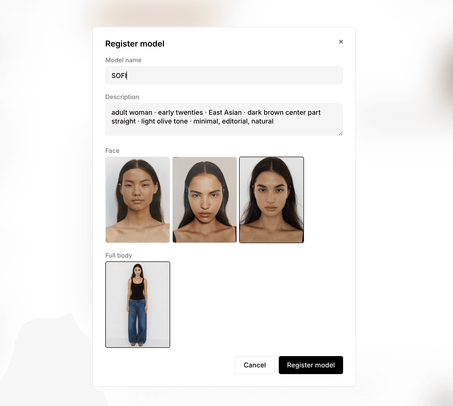 Save model dialog and model picker